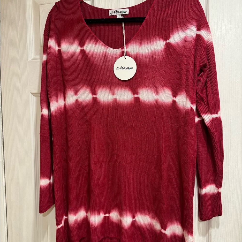 MACARON Red and White Striped Tye Dye Sweater - Size S - NWT